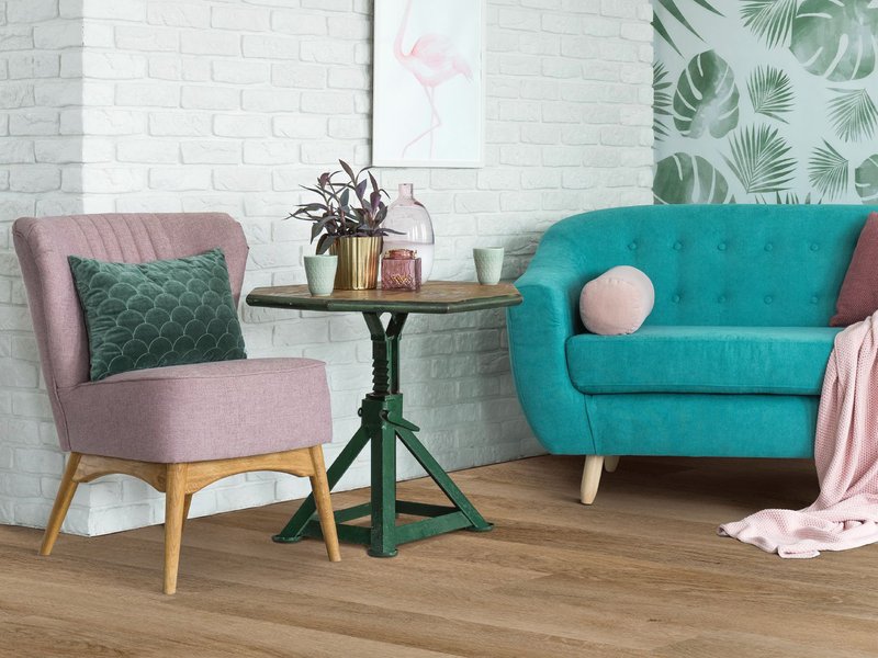 Living room with luxury vinyl flooring from Richardson’s Carpet Service in the Williamsburg, VA area